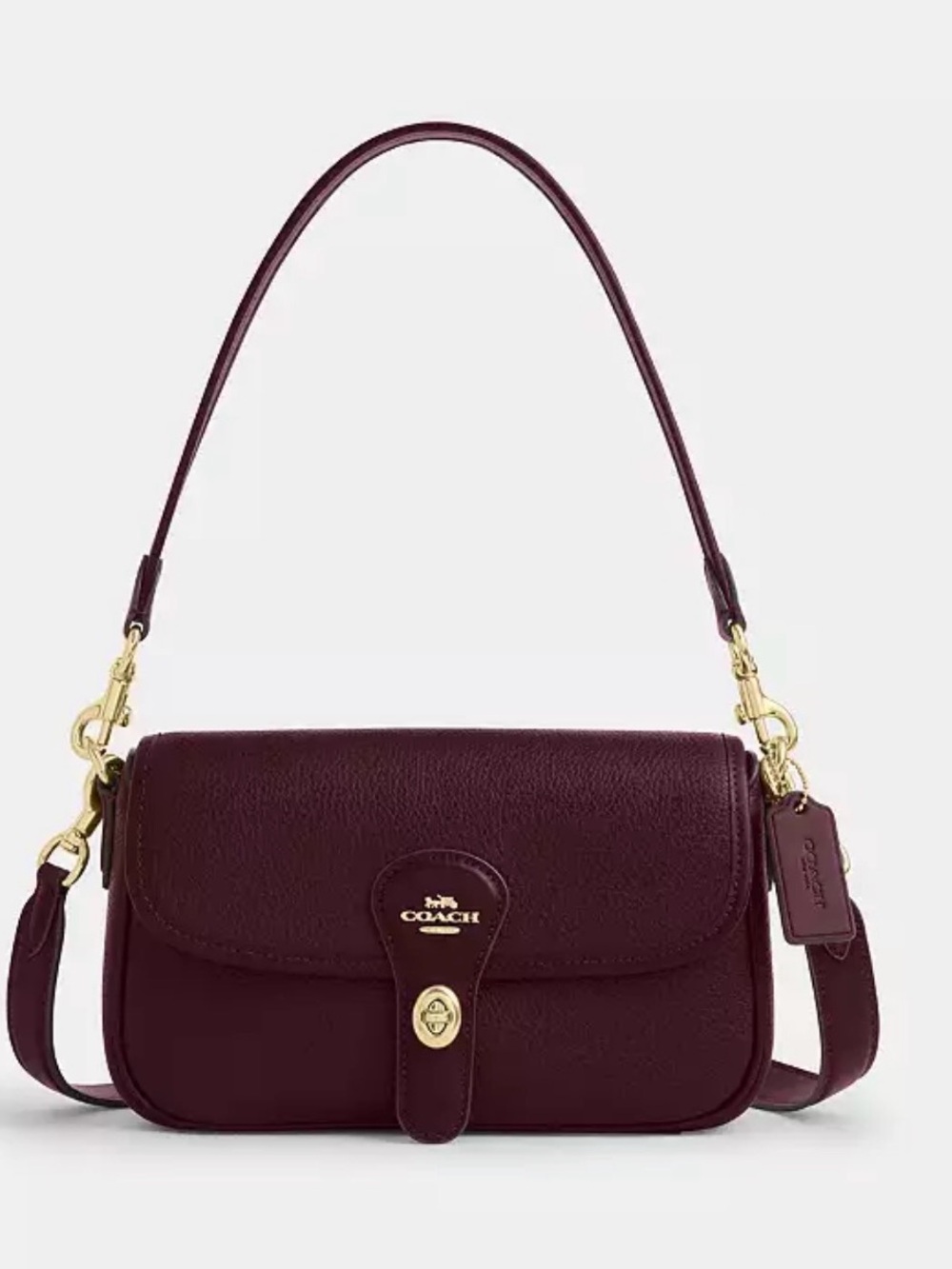 ♥️Coach NWT Dark Wine Leather Hadley Turnlock Shoulder Bag with Gold Hardware